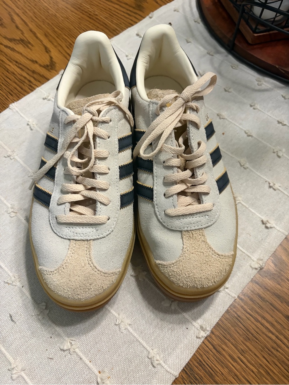 adidas Gazelle Bold Women’s Sneakers in Light Beige with Black Stripes - Picture 5 of 7